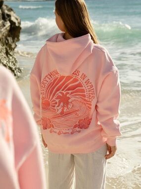 Pink Palm Puff "Everything Comes in Waves" Hoodie in Pink